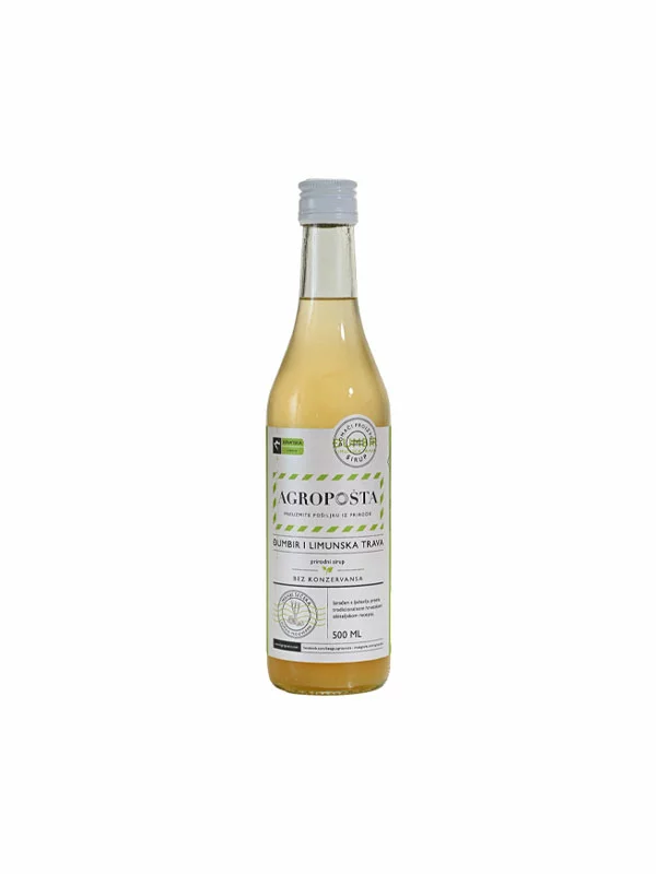 Agropošta - Sirup od đumbira i limunske trave - 500mlAgropošta - Sirup od đumbira i limunske trave u boci od 500ml.