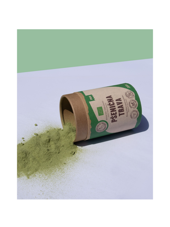 Nutrigold pšenična trava u prahu dolazi u kartonskom, zelenom pakiranju od 200g.