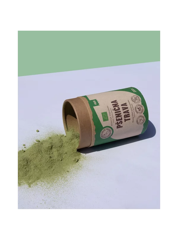 Nutrigold pšenična trava u prahu dolazi u kartonskom, zelenom pakiranju od 200g.