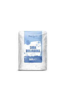 Nutrigold soda bikarbona u prozirnom, plastičnom pakiranju od 500g.