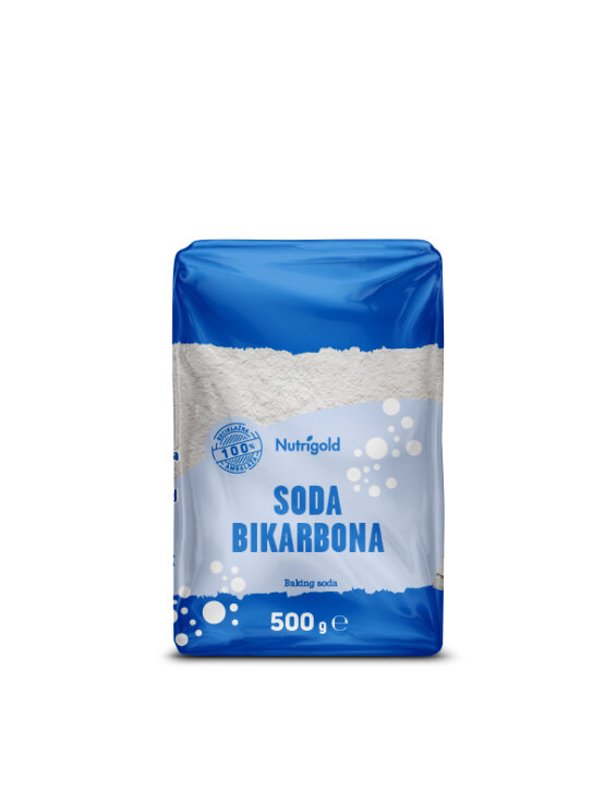 Nutrigold soda bikarbona u prozirnom, plastičnom pakiranju od 500g.