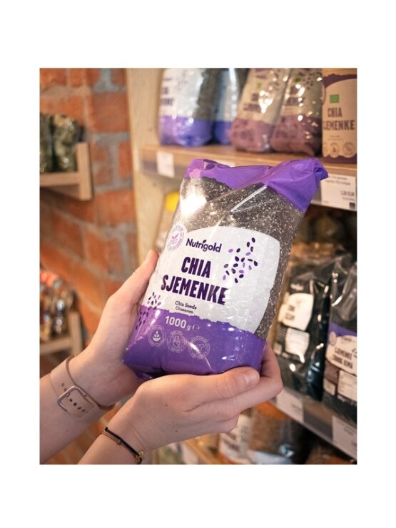 Chia sjemenke Nutrigold u prozirnoj ambalaži od 1000 grama