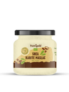 Nutrigold hladno prešani karite shea maslac iz organksog uzgoja u staklenci od 250 grama.