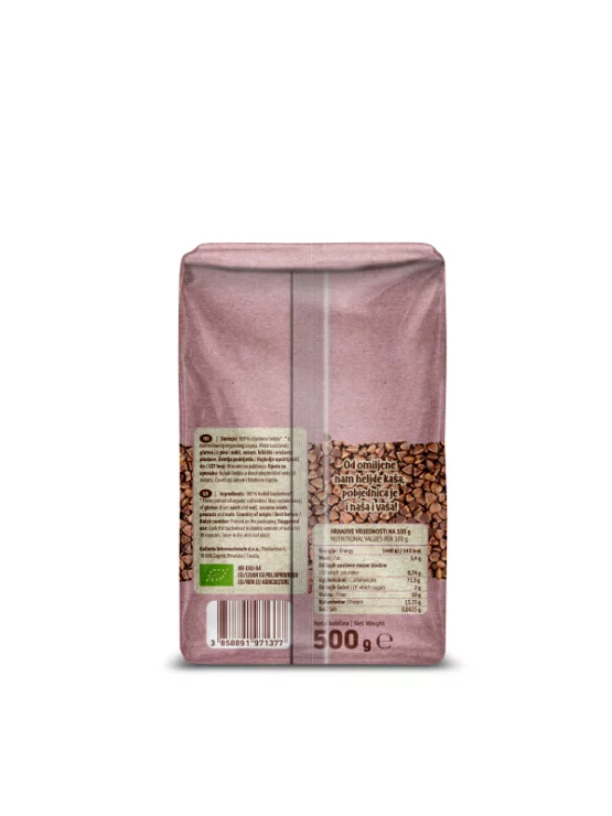 Nutrigold heljdina kaša sirovau prozirnoj plastičnoj ambalaži 500g