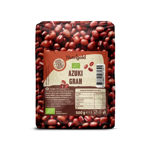Nutrigold azuki grah iz ekološkog uzgoja u prozirnoj ambalaži, 500 grama