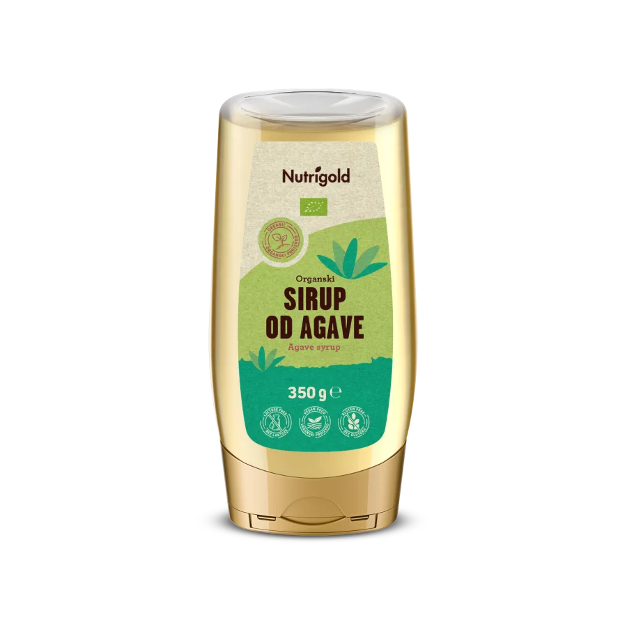 Nutrigold sirup od agave u plastičnoj, prozirnoj ambalaži od 350g.